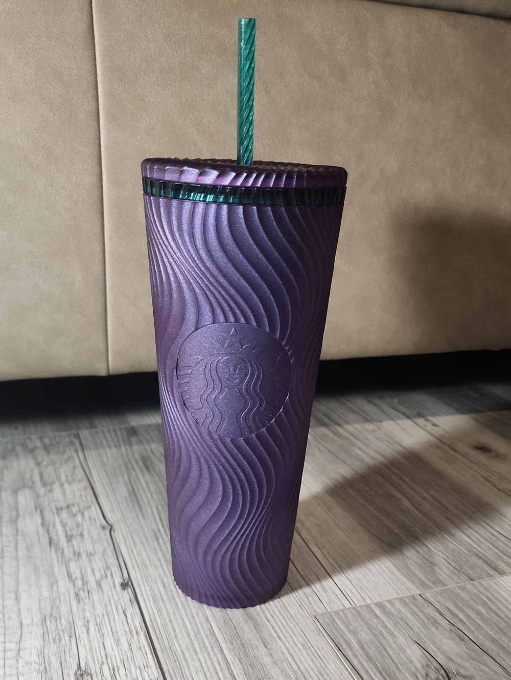 Starbucks Purple Textured Reusable Tumbler with Green Straw